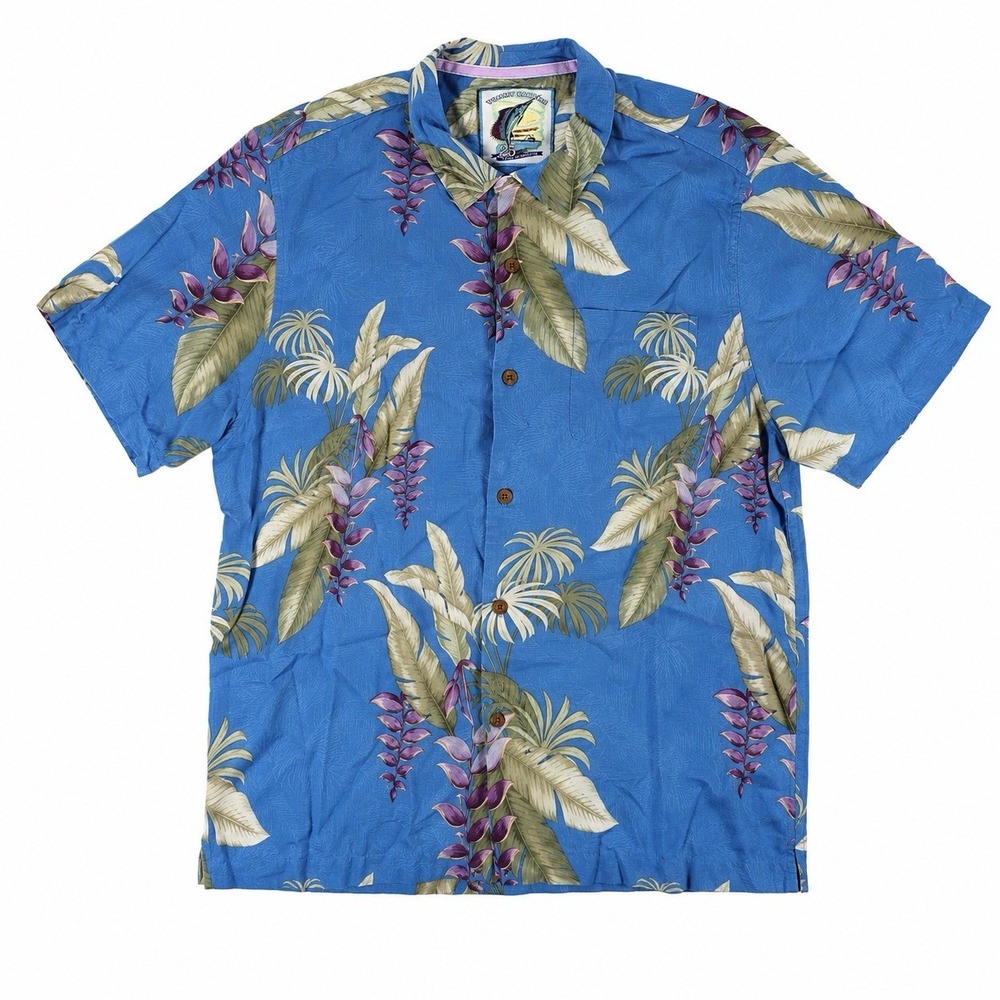 Tommy Bahama 25 Years of Paradise Silk Hawaiian Camp Shirt Blue Floral Large